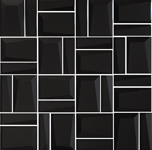 Bevel Glass Black Glossy 12"x12" Multi Shape Mosaic Sheet | Glass | Wall Mosaic