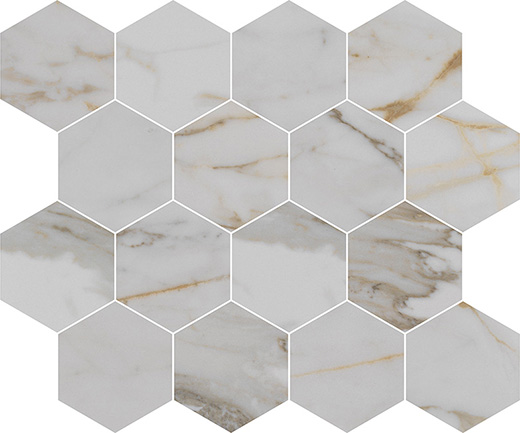 Luxury Imperial Gold Calacatta Matte 3"x3" Hexagon Mosaic | Color Body Porcelain | Floor/Wall Mosaic
