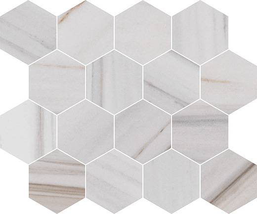 Luxury Majestic White Lasa Polished 3"x3" Hexagon Mosaic | Color Body Porcelain | Floor/Wall Mosaic