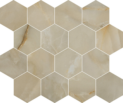 Luxury Opulent Beige Onyx Polished 3"x3" Hexagon Mosaic | Color Body Porcelain | Floor/Wall Mosaic