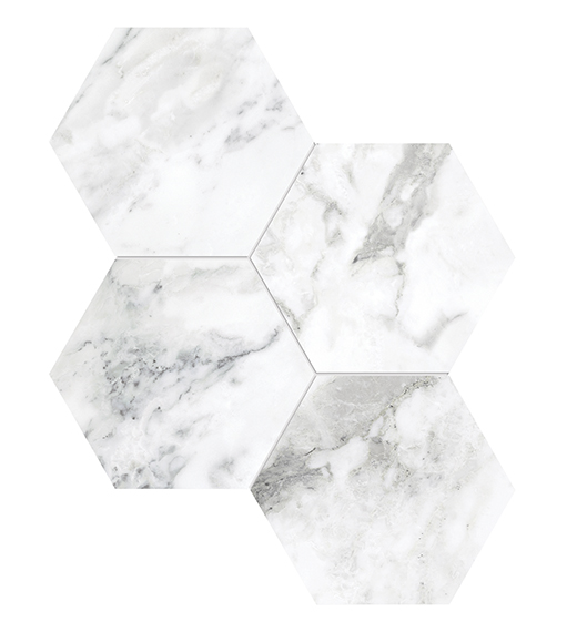 Nuvo Marble Arabescato Honed 6" Hex (11.5"x10" Mosaic Sheet) | Glazed Porcelain | Floor/Wall Mosaic
