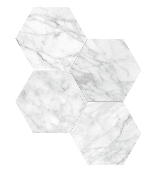Nuvo Marble Carrara Gioia Polished 6" Hex (11.5"x10" Mosaic Sheet) | Glazed Porcelain | Floor/Wall Mosaic