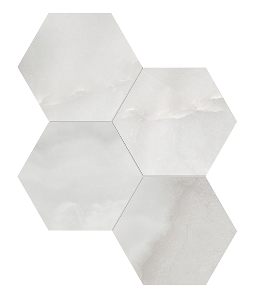Nuvo Marble Onyx Nuvolato Honed 6" Hex (11.5"x10" Mosaic Sheet) | Glazed Porcelain | Floor/Wall Mosaic