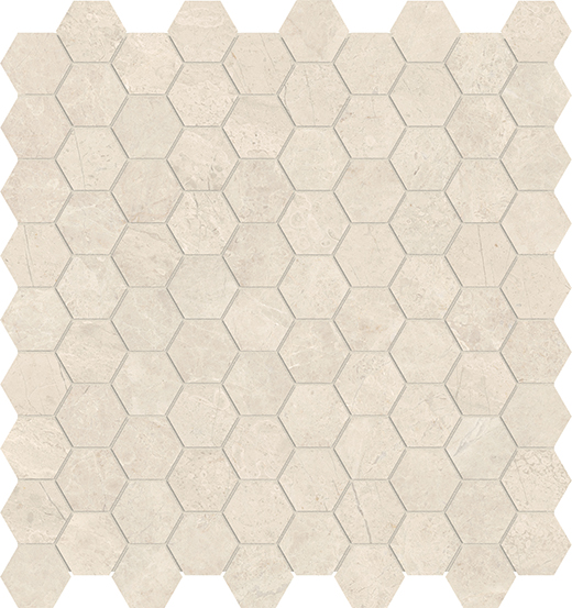 Oxford Allure Ivory Polished 1.25" Hexagon | Glazed Porcelain | Floor/Wall Mosaic