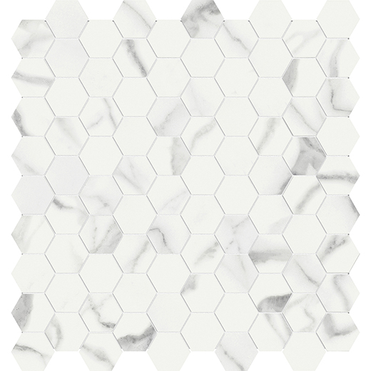 Oxford Statuario Venato Polished 1.25" Hexagon | Glazed Porcelain | Floor/Wall Mosaic