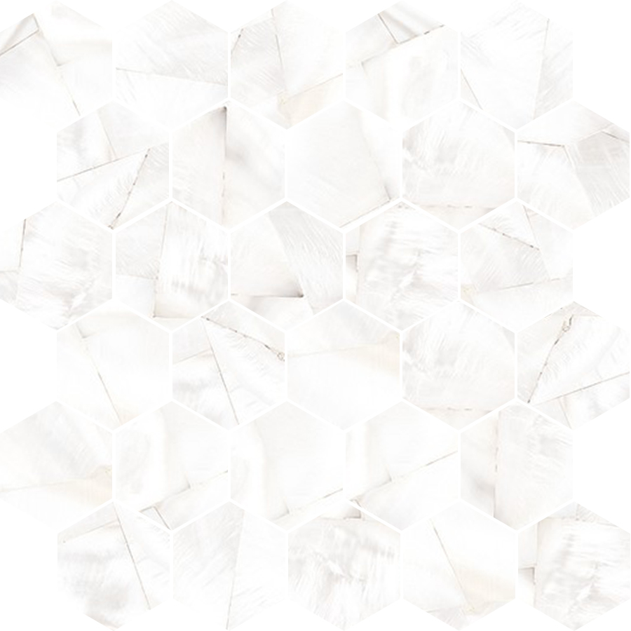 Wisp Bianco/Deco Polished 2" Hexagon | Color Body Porcelain | Floor/Wall Mosaic