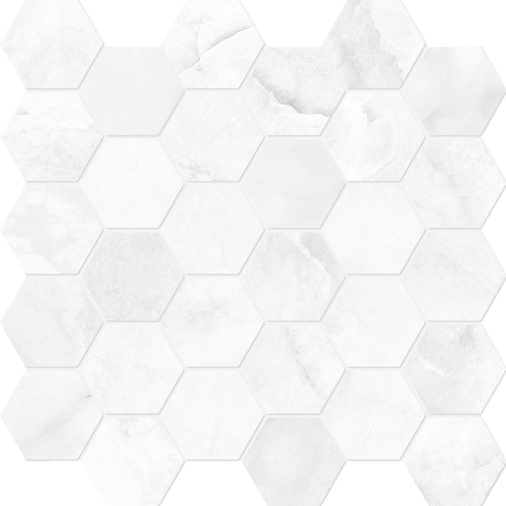 Wisp Bianco Polished 2" Hexagon | Color Body Porcelain | Floor/Wall Mosaic