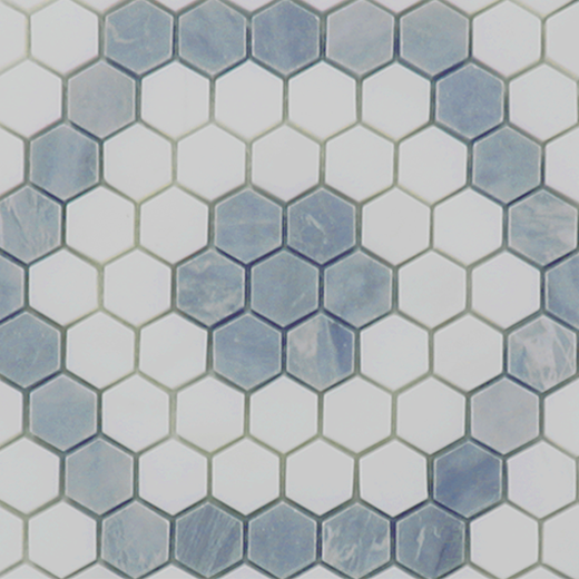Angora Blue Celeste/Thassos Polished Angora Mosaic | Marble | Floor/Wall Mosaic