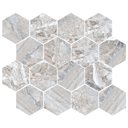 Neolith Crystal Gray Matte 3" Hex | Glazed Porcelain | Floor/Wall Mosaic
