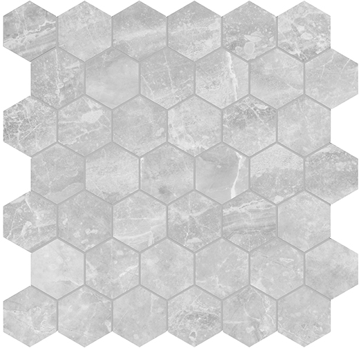 Palladium Perla Grigia Polished 2" Hexagon Mosaic | Porcelain | Floor/Wall Mosaic