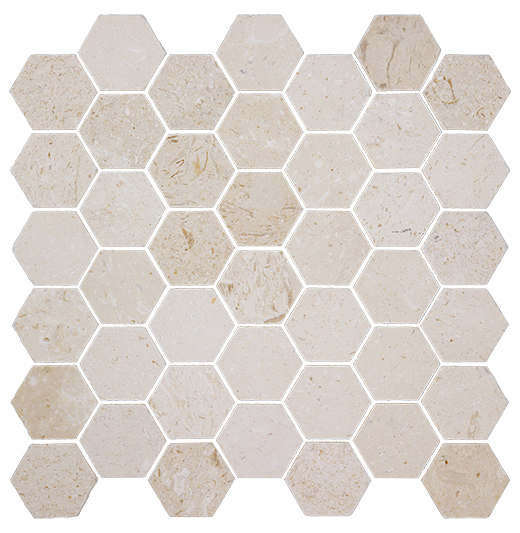 Tumbled Natural Stone Irish Cream Lightly Tumbled 2" Hexagon | Limestone | Floor/Wall Mosaic